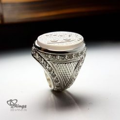 Exquisite Engraved White Yemeni Agate On Handmade Silver Ring