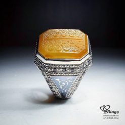 Very Cool Handmade Silver Ring With Hand Engraved Orange Yemeni Aqeeq