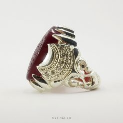 Very Elegant Hand Engraved Red Yemeni Aqeeq With Silver Ring