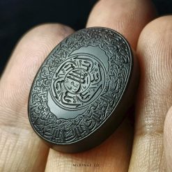 Hand Engraved Black Yemeni Aqeeq With Classic Silver Ring