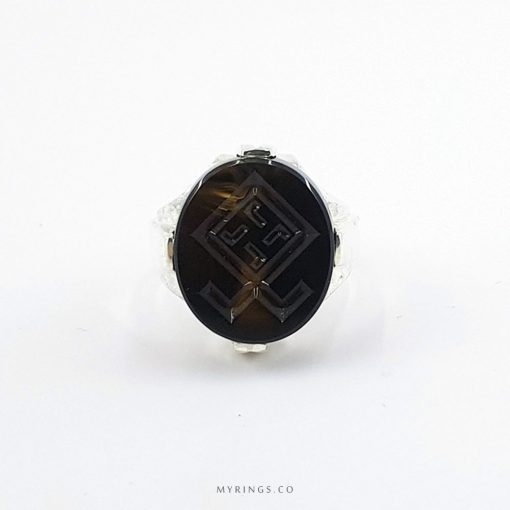 Exclusive Seal And Stamp On Black Aqeeq With Silver Ring