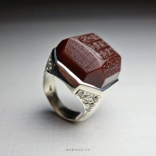 Very Special Hand Engraved Dark Red Yemeni Aqeeq Men Silver Ring