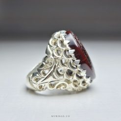 Ayatul Kursi On Red Aqeeq With Men Silver Ring