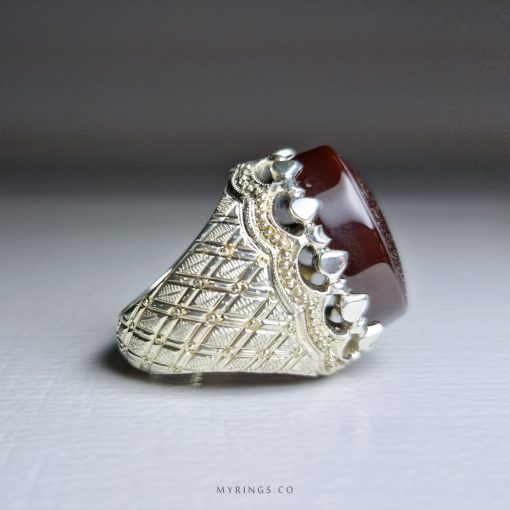 Quranic Amulet For Business And More Income On Red Aqeeq With Silver Ring