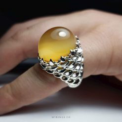 Natural Yellow Yemeni Agate With Silver 925 Ring