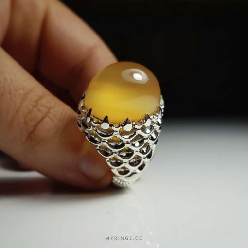 Natural Yellow Yemeni Agate With Silver 925 Ring