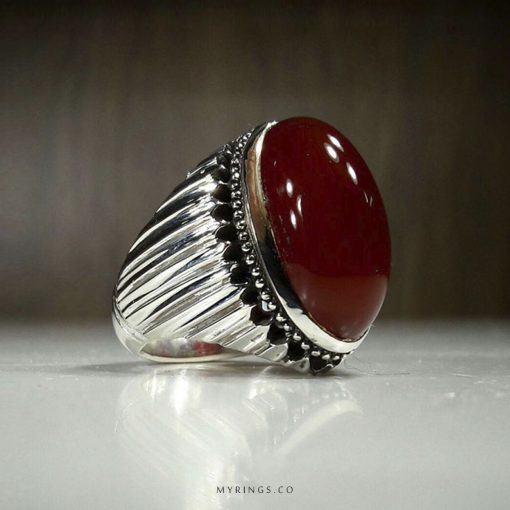 High Class Red Yemeni Aqeeq With Silver Ring