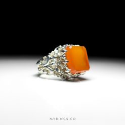 Elegant Orange Yemeni Aqiq With Handmade Silver Ring MR0277