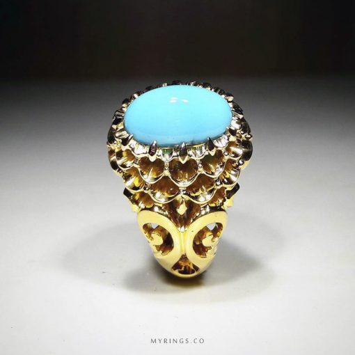 Exquisite Nishapur Firoza With Handmade Gold 18K Ring