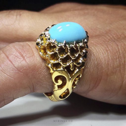 Exquisite Nishapur Firoza With Handmade Gold 18K Ring