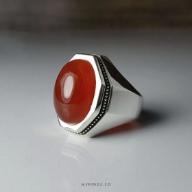 Special Orange Yamani Aqeeq With Silver Ring