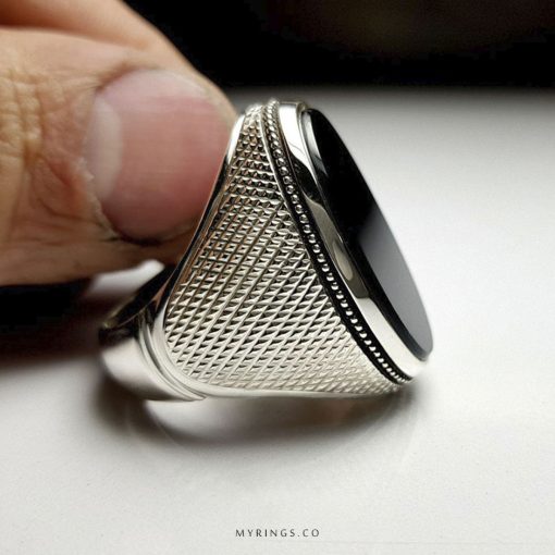 Muslim Ring Black Yemeni Aqeeq With Handmade Silver Ring MR0316