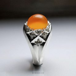 Exquisite Orange Yamani Agate With Handmade Silver Ring