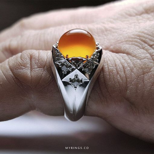Exquisite Orange Yamani Agate With Handmade Silver Ring