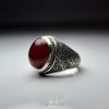 Dark Red Karazi Yemeni Agate With Hand Engraved Silver Ring MR0335