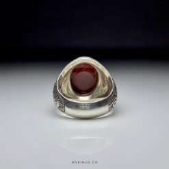 Dark Red Karazi Yemeni Agate With Hand Engraved Silver Ring MR0335