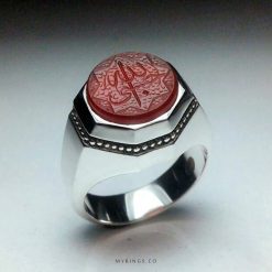 حجر عقيق يمني أحمر رائع مع خاتم فضة مصنوع يدويًا