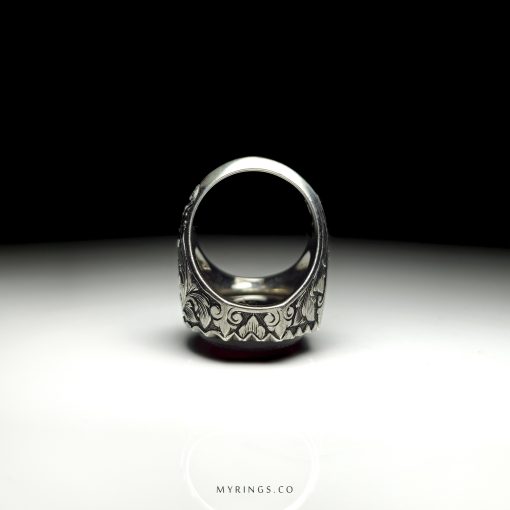 Super Luxury Shafatolabd Yemeni Agate With Hand Engraved Silver Ring