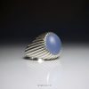 Handcrafted Islamic Silver Ring adorned with Genuine Blue Yemeni Agate