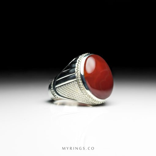 Red Yemeni Agate With Special Handmade Silver Ring MR0361